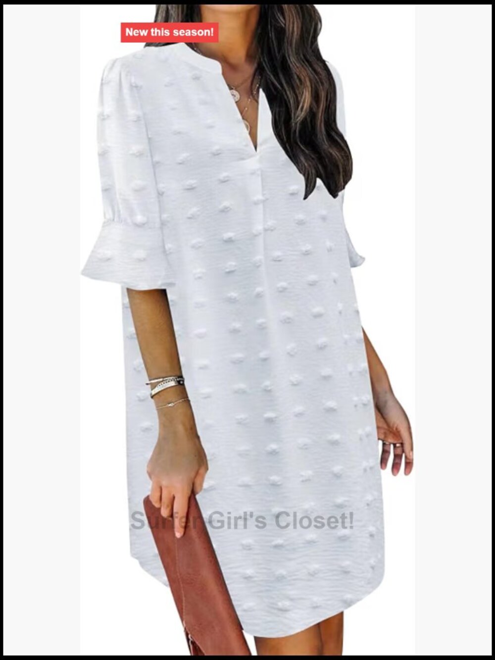 Women's V Neck Ruffle Sleeve Shift Dress Casual Summer Midi